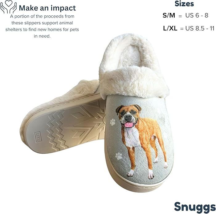 E&S Pets Boxer Snugg Slippers for Pet Lovers - Fuzzy Memory Foam, S/M