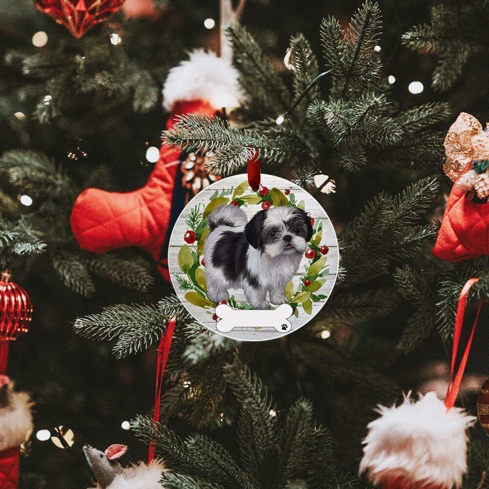 Black/White Shih Tzu Ornament - E&S Pets, Personalizable, Ceramic Round Ornament