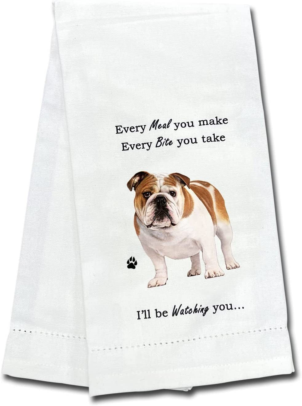 E&S Pets 711-8 Bulldog Dog Kitchen Towel, Off-white