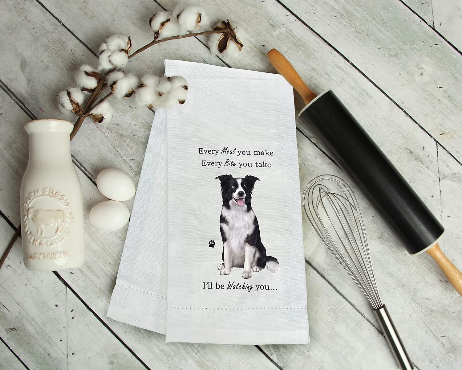 E&S Pets 711-5 Border Collie Dog Kitchen Towel, Off-white