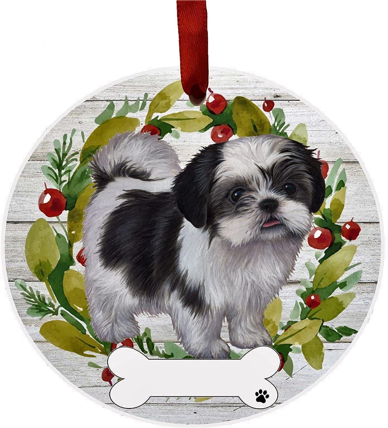 Black/White Shih Tzu Ornament - E&S Pets, Personalizable, Ceramic Round Ornament