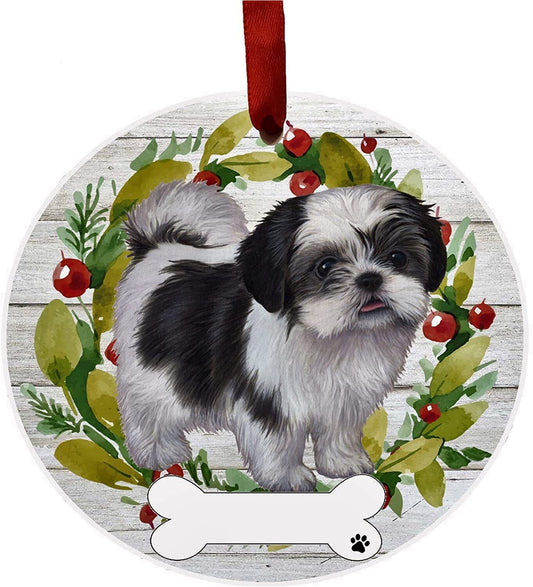 Black/White Shih Tzu Ornament - E&S Pets, Personalizable, Ceramic Round Ornament