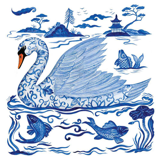 Paperproducts Design Empress' Swan Beverage Napkin, 5" x 5", Multicolor
