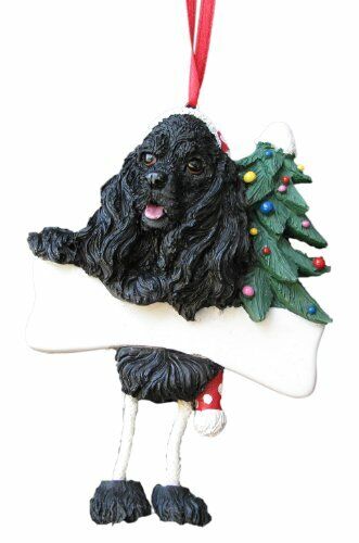 Cocker Spaniel Ornament Black "Dangling Legs" Hand Painted Easily Personalized