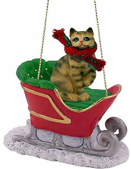 Conversation Concepts Brown Shorthaired Tabby Cat Sleigh Holiday Ornament