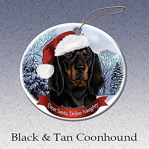 Holiday Pet Gifts Black & Tan Coonhound Santa Hat Dog Porcelain Ornament