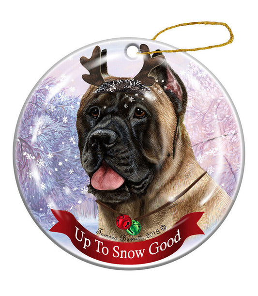 Holiday Pet Fawn Cane Corso Reindeer Dog Porcelain Christmas Ornament