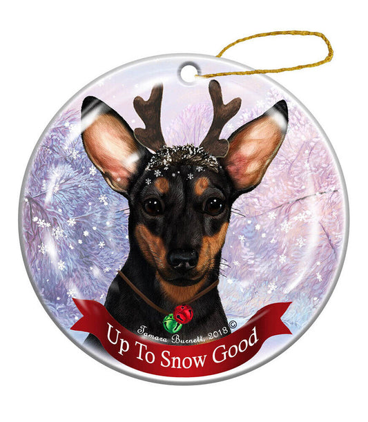 Holiday Black and Tan Chiweenie Reindeer Dog Porcelain Christmas Ornament