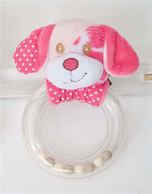 Douglas Toys Plush Pink Dog Ring Baby Rattle