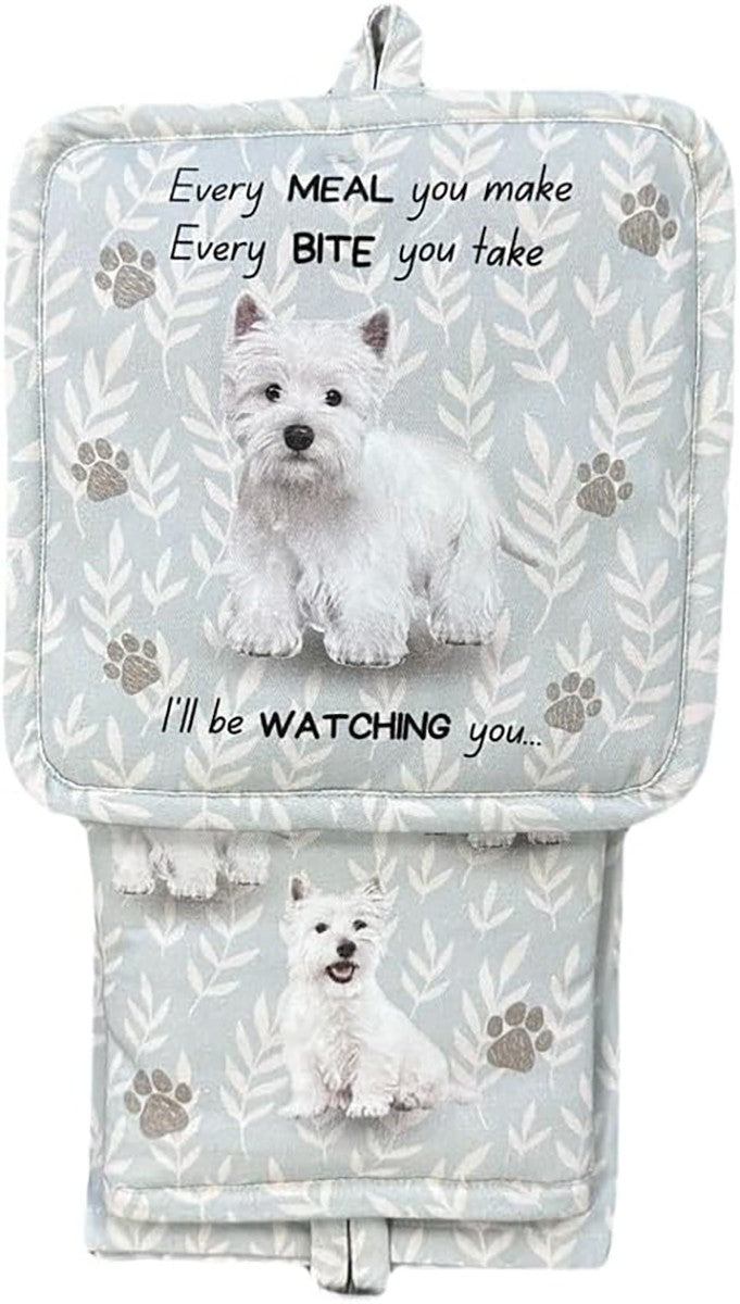E&S Pets Westie Terrier 3 Piece Kitchen Set -  Oven Mitt, Towel, Pot Holder
