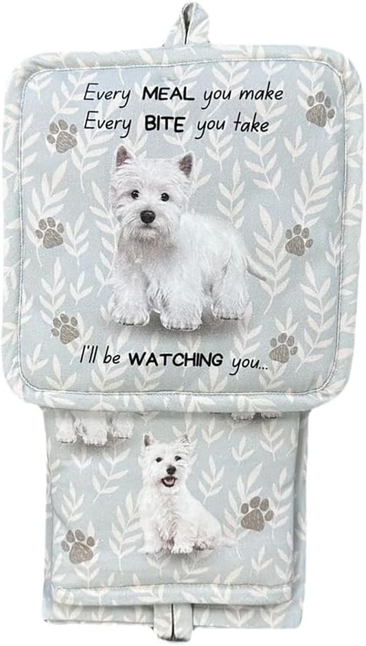 E&S Pets Westie Terrier 3 Piece Kitchen Set -  Oven Mitt, Towel, Pot Holder