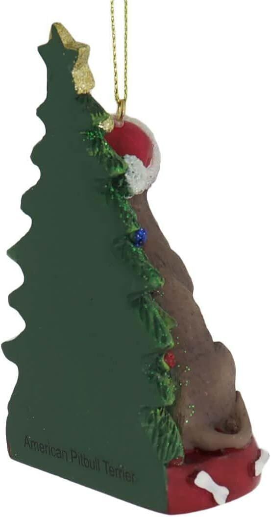 Kurt Adler American Pitbull with Santa Hat Christmas Tree Ornament, 4.25 "
