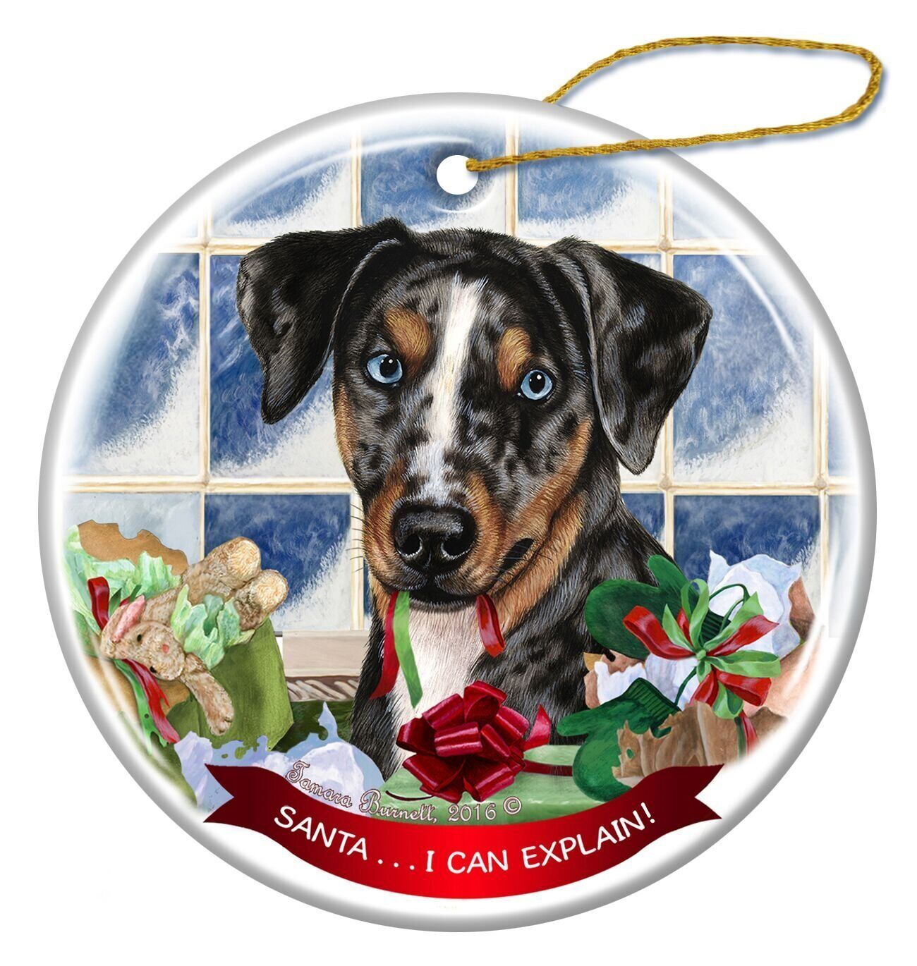 Catahoula Leopard Porcelain Hanging Ornament Pet Gift Santa I Can Explain!