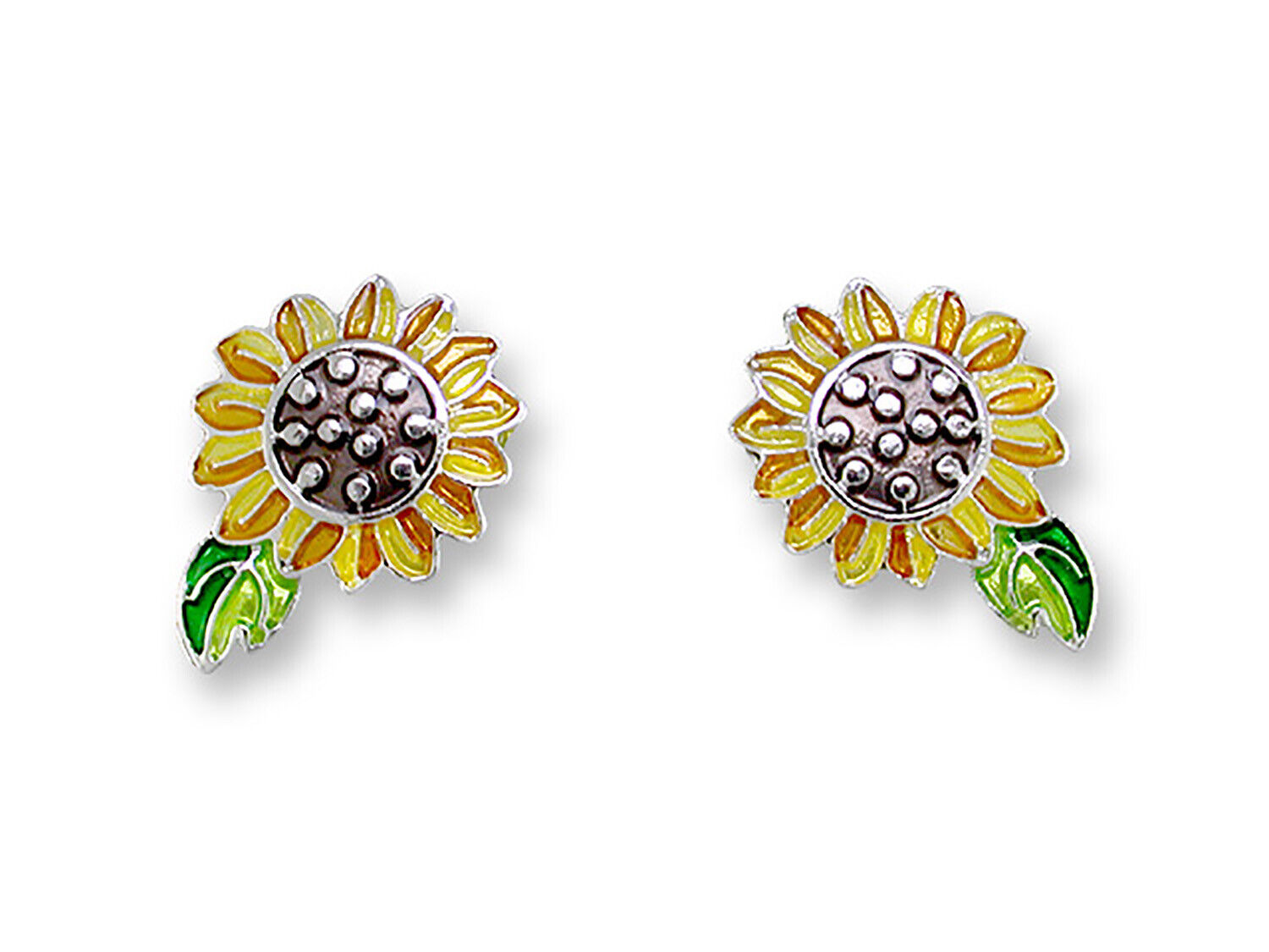 Paul Brent Sunflower Post Silver & Enamel Earrings