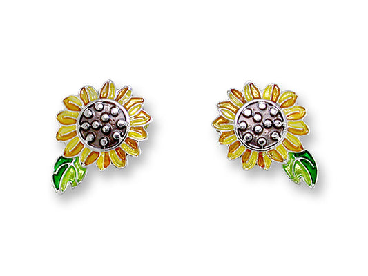 Paul Brent Sunflower Post Silver & Enamel Earrings