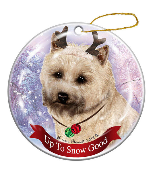 Holiday Pet Cream Cairn Terrier Reindeer Dog Porcelain Christmas Ornament