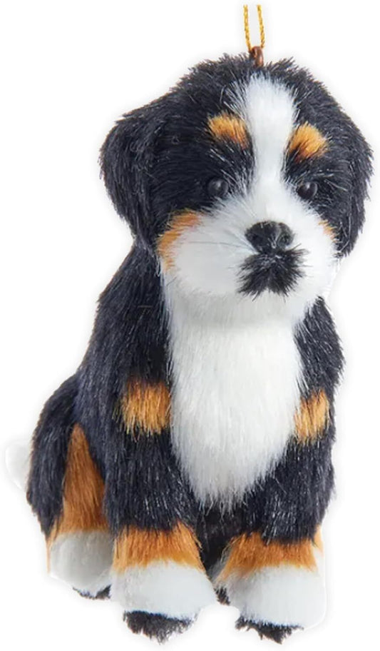 Kurt Adler F2242BM Furry Bernese Mountain Dog White 4" Hanging Holiday Ornament