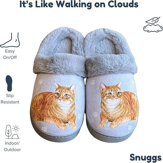 E&S Pets Orange Tabby Cat Snugg Slippers for Pet Lovers - Memory Foam, L/XL