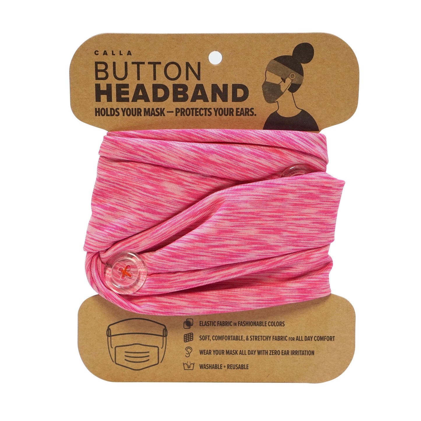 Calla Button Headband for Comfortable Wearing of Face Masks - Pink