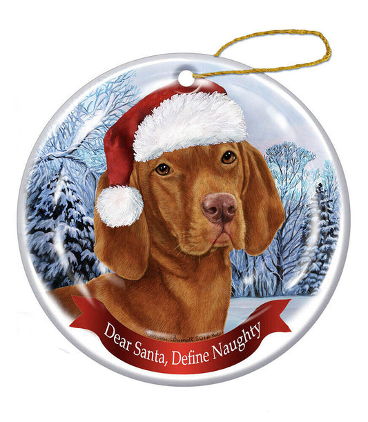 Holiday Pet Gifts Vizsla Santa Hat Dog Porcelain Christmas Tree Ornament