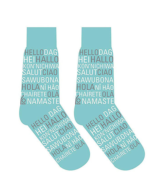 Yo Sox Hello World Languages Teal Cotton Blend Women's 6-10 Stretch Crew Socks