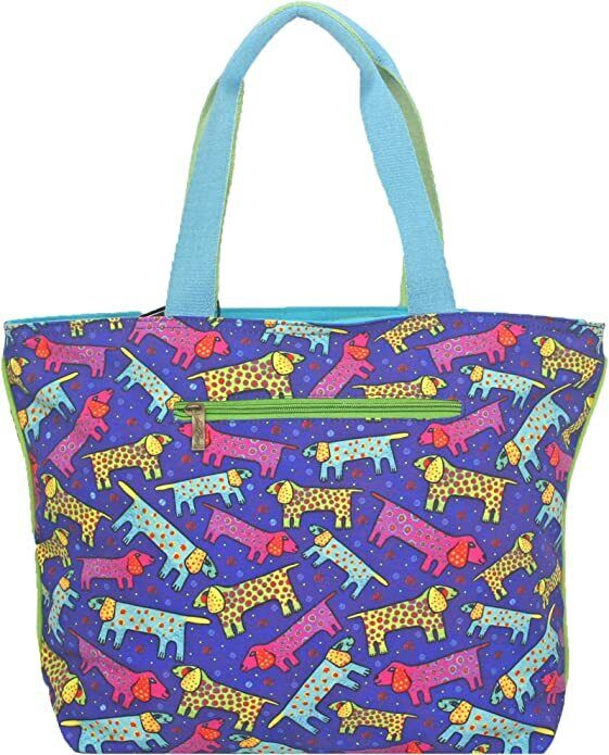 Laurel Burch Canine Family Large Shoulder Tote Bag Handbag Purse, 20” x 5” x 15”