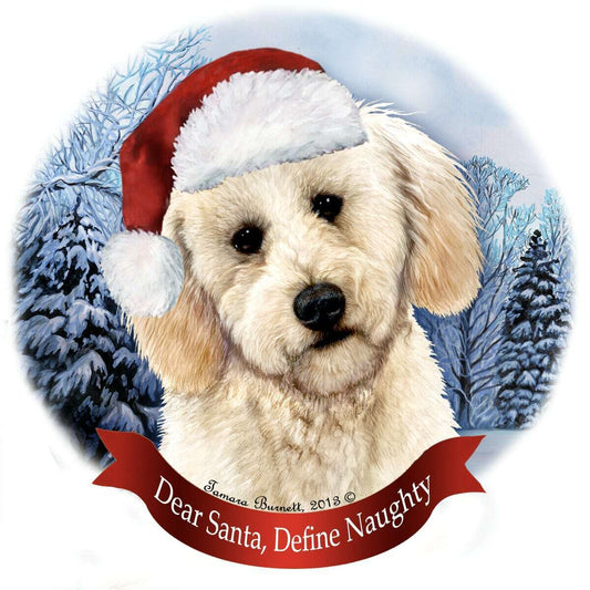 Holiday Pet Gifts Labradoodle, White Santa Hat Dog Porcelain Christmas Ornament