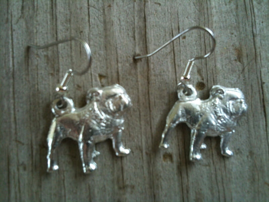 Standing Bulldog/Pug Silver Plated Lead Free Pewter Earrings