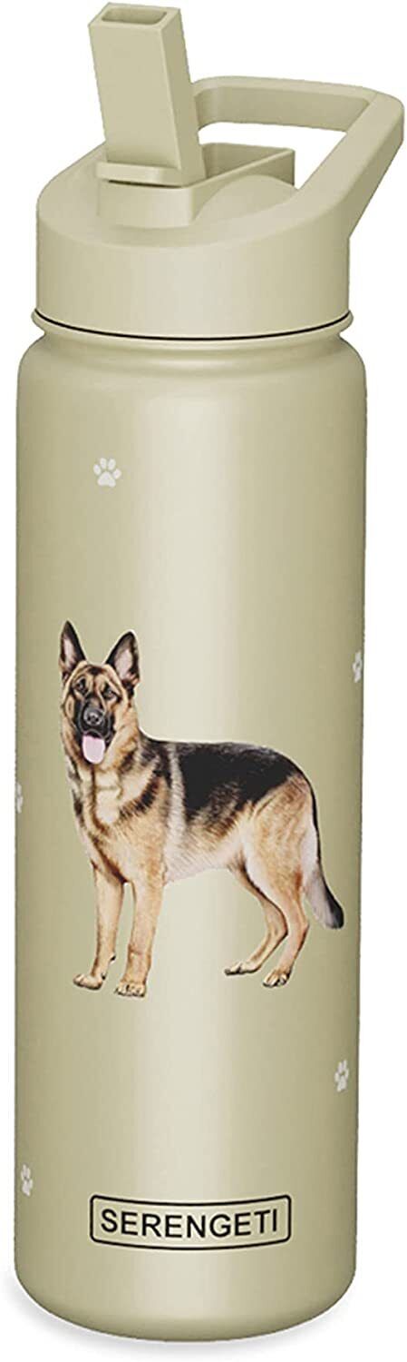E&S Pets Stainless Steel Water Bottle 24 Oz., Spill Proof (German Shepherd)