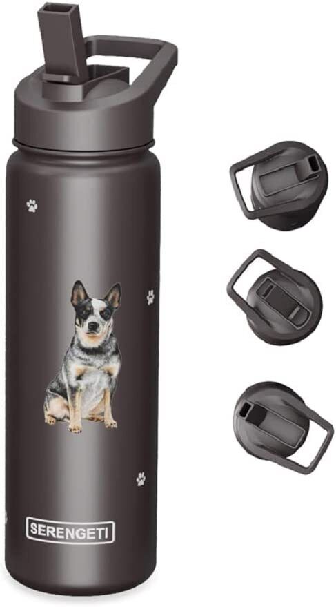 E&S Pets Stainless Steel Water Bottle 24 Oz, Spill Proof (Australian Cattle Dog)