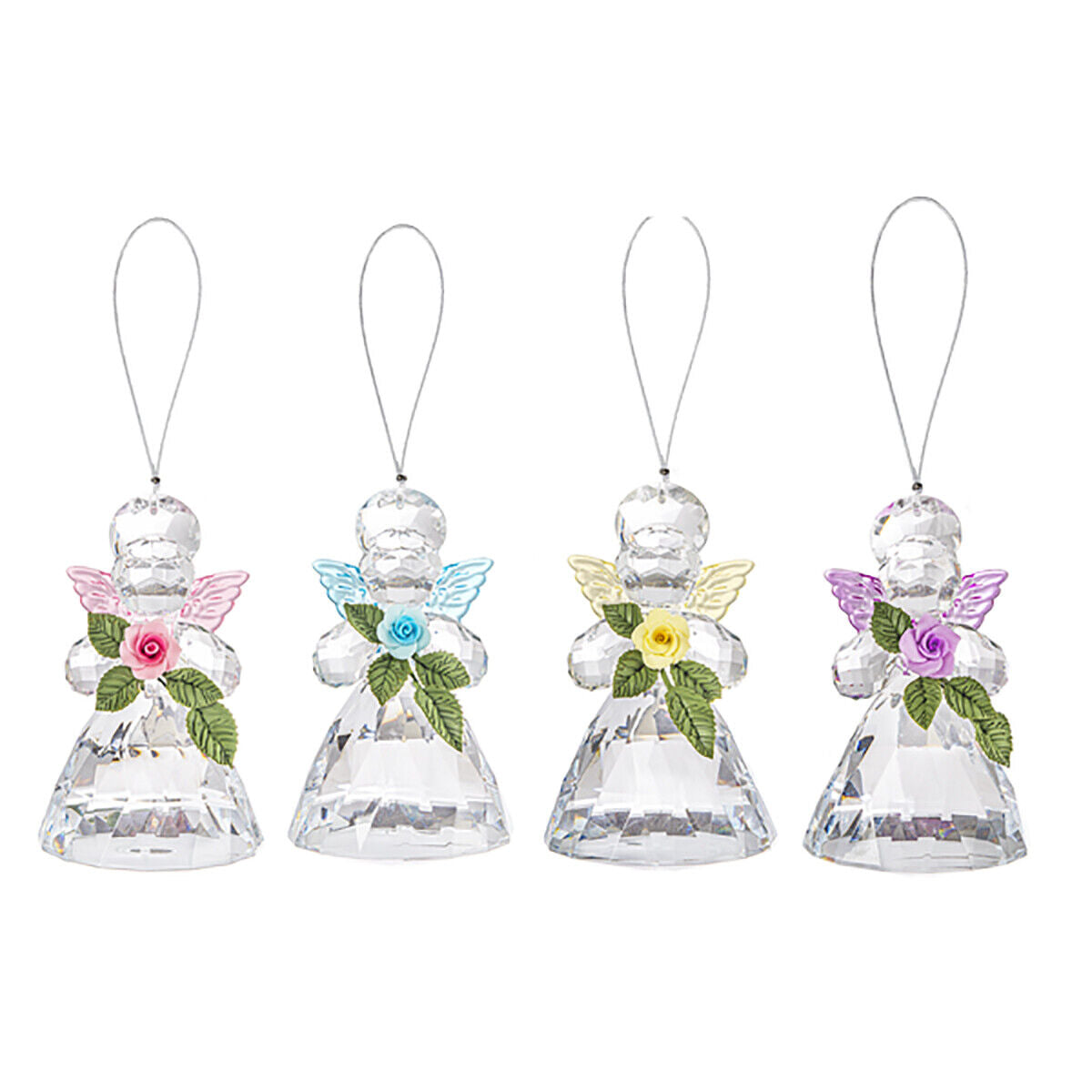 Colorful 3.5 Inch Sacred Rose Angel Ornament/Sun-catcher (Pink Flower & Wings)