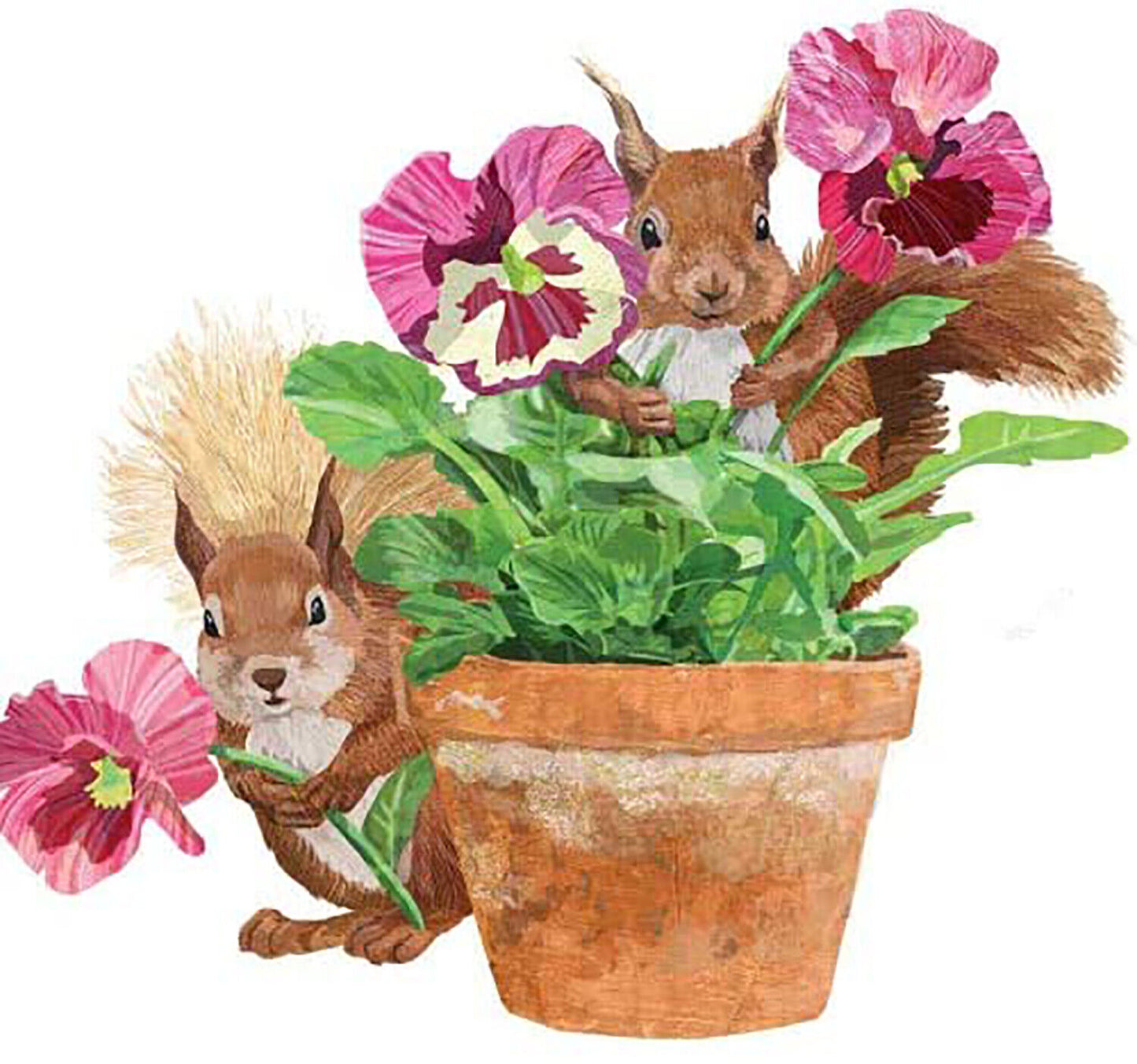 Paperproducts Design Flower Pot Squirrels Beverage Napkin, Patti Gay, 5"