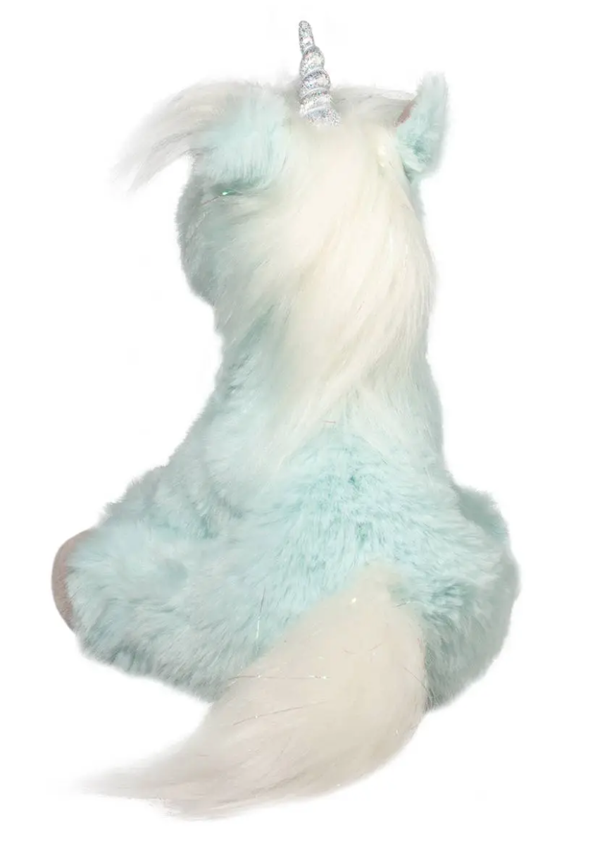Douglas Mini Bonnie Soft Ice Blue Unicorn Plush Stuffed Animal, 6" sitting