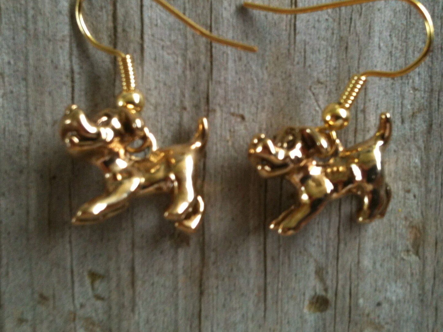 Happy Smiling Dog Gold Plated Lead Free Pewter Earrings