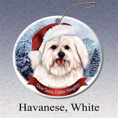 Holiday Pet Gifts Havanese (White) Santa Hat Dog Porcelain Christmas Ornament