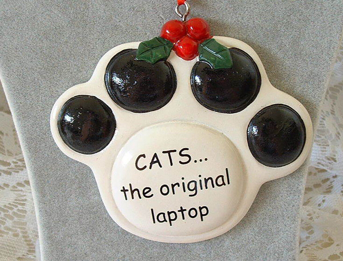 Ceramic Paw Print Christmas Ornament "CATS... the original Laptop"