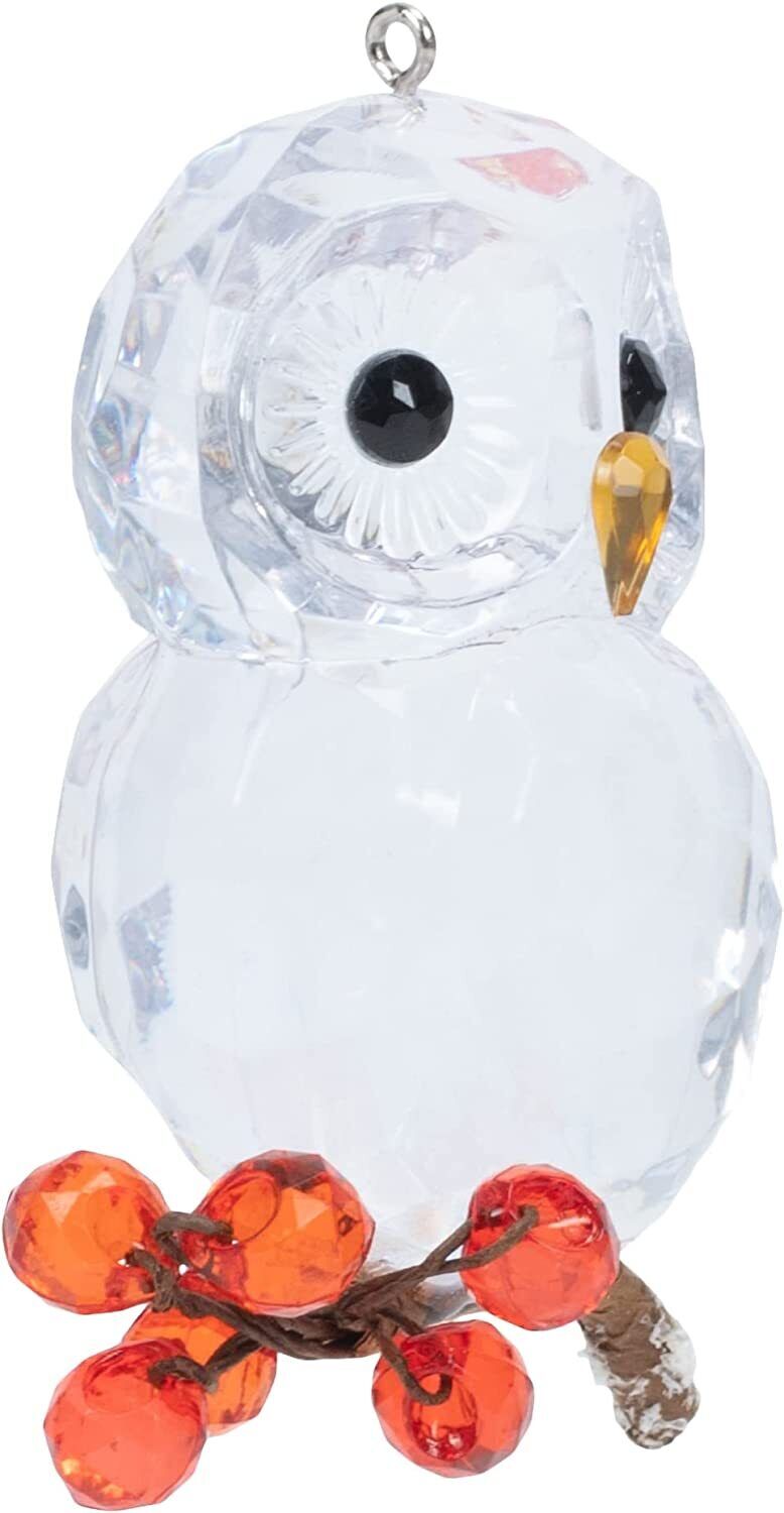 Ganz ACRYX-237 Winter Owl Ornament, 3-inch Height, White and Red