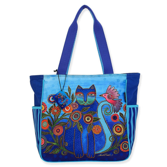 Sun 'N' Sand Laurel Burch Shoulder Tote Zipper Top 13"X6"x13"-Cerulean Cat