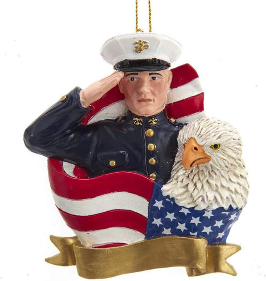 Kurt Adler U.S. Marine Corps® Marine With American Flag and Eagle Ornament