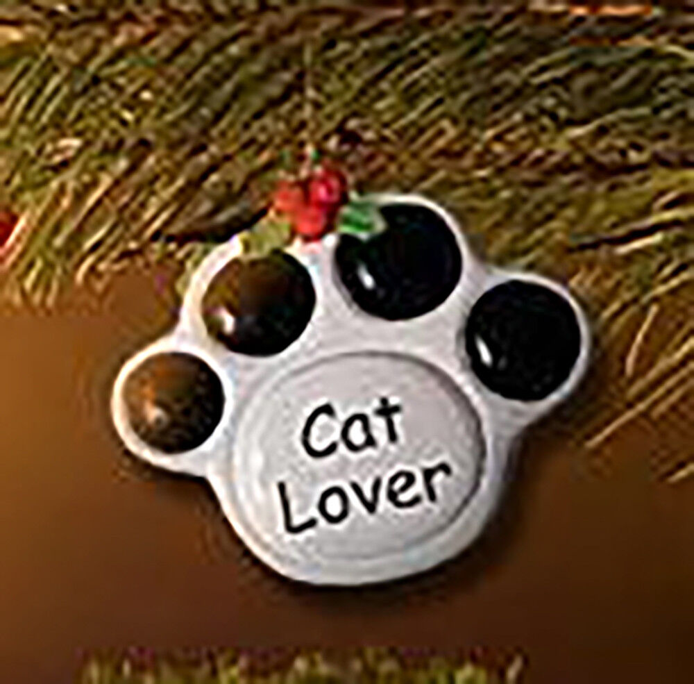 Ceramic Paw Print Christmas Ornament "Cat Lover"