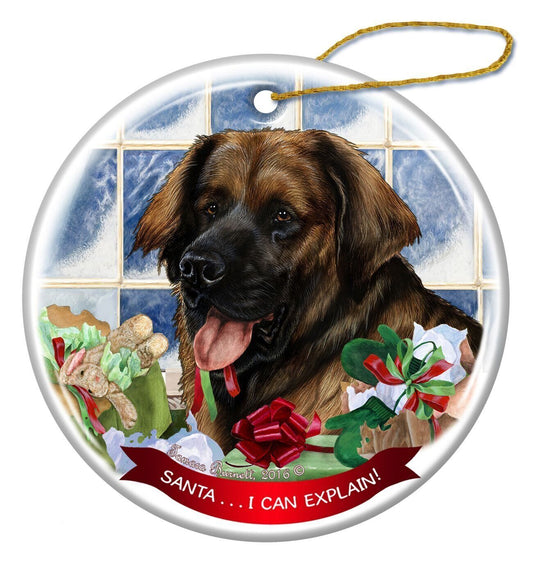 Leonberger Dog Porcelain Hanging Ornament Pet Gift 'Santa.. I Can Explain!'