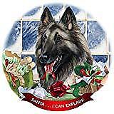 Belgian Tervuren Grey Dog Porcelain Ornament Pet Gift Santa I Can Explain!