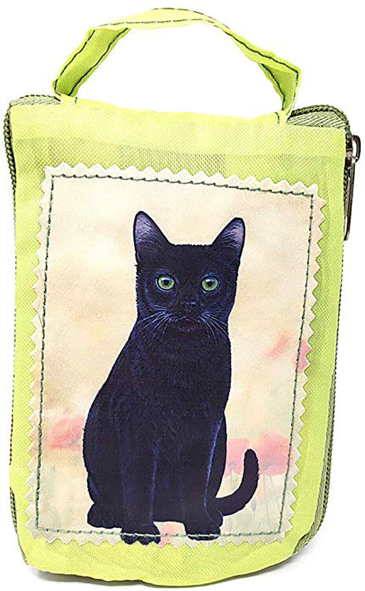 Black Cat Foldable Tote Bag - Durable, Waterproof - Zipper Market Tote