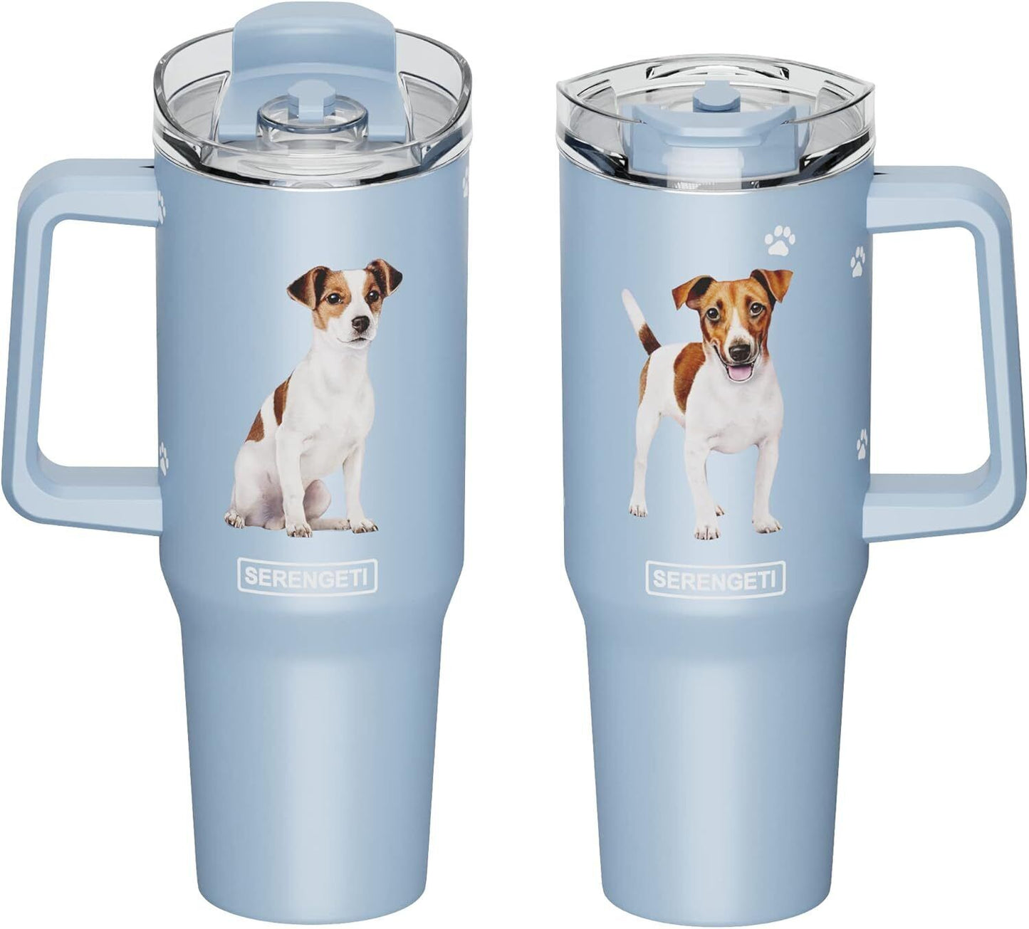 Serengeti 40 Oz Jack Russel Dog Stainless Steel Tumbler w Handle, Straw & Lid