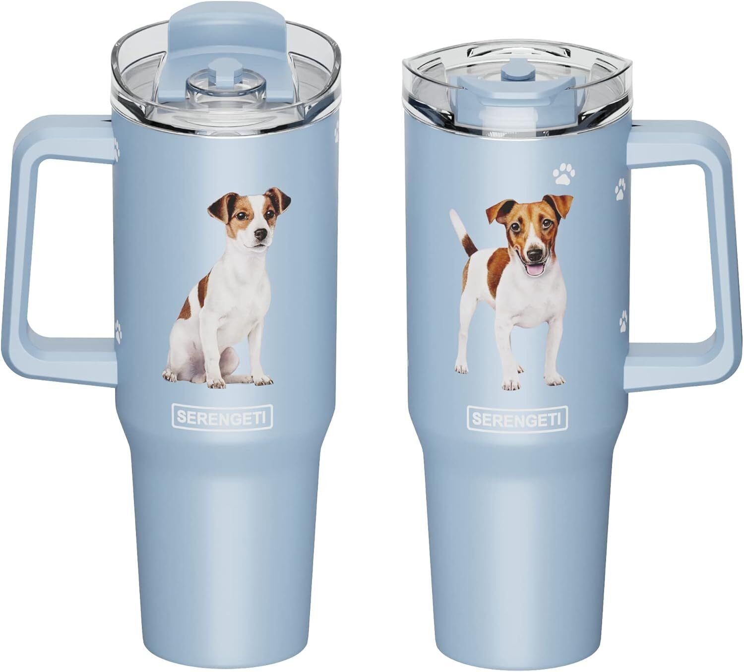 Serengeti 40 Oz Jack Russel Dog Stainless Steel Tumbler w Handle, Straw & Lid