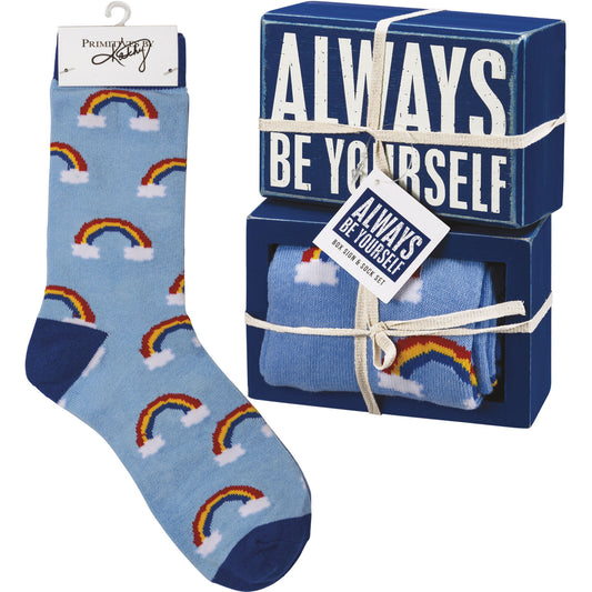 Primitives by Kathy Box Sign & Pair of Socks Set - Rainbow Always Be Yourself