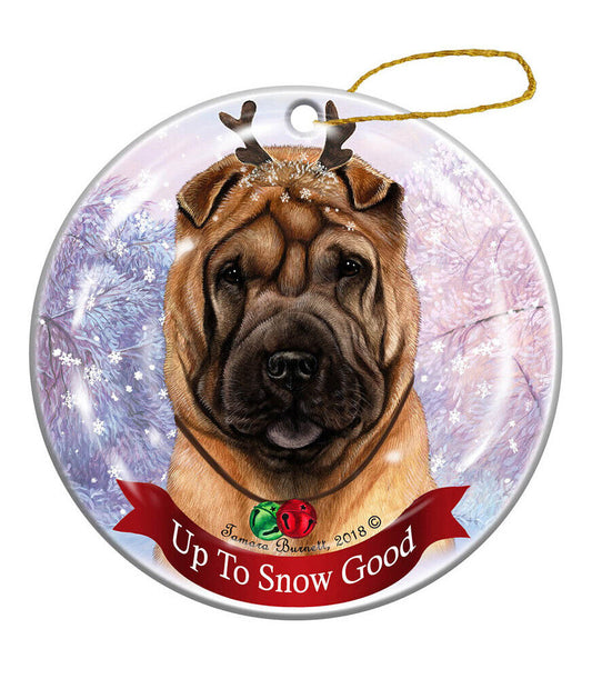 Holiday Pet Fawn Shar Pei Reindeer Dog Porcelain Christmas Ornament