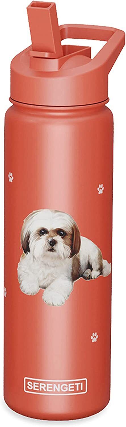 E&S Pets Stainless Steel Water Bottle 24 Oz., Spill Proof (Tan Shih Tzu)