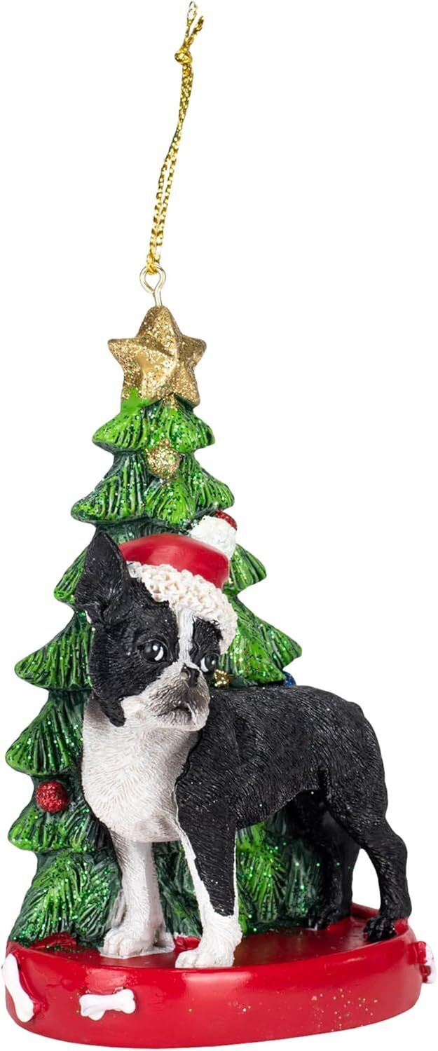 Kurt Adler Boston Terrier With Santa Hat Christmas Tree Ornament, 4.25 "