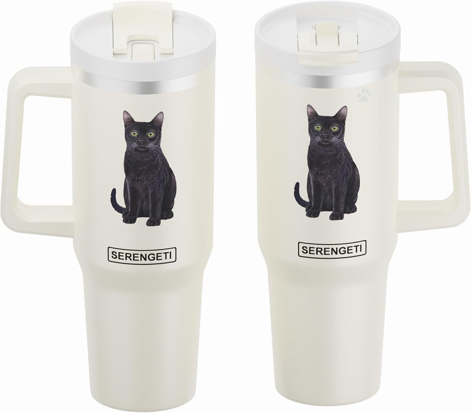 Serengeti 40 Oz Black Cat Stainless Steel Tumbler w Handle, Straw & Lid